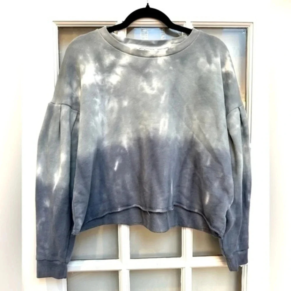 Vintage Y2K American Eagle Blue Grey Tie Dye Crop Top Sweatshirt Size Medium M